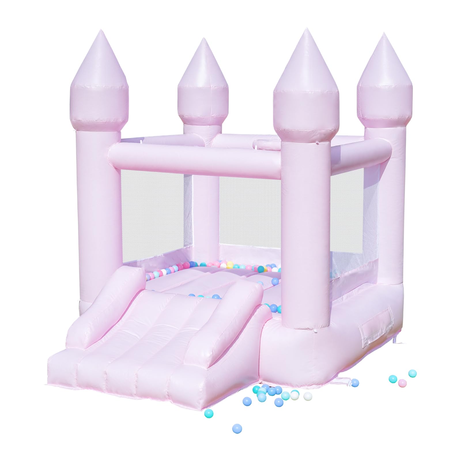 Photo 1 of PVC Bounce House, Bounce House for Kids 3-6 with Blower & Slide, Pink Bouncy Castle for Toddlers 1-3 Indoor Outdoor, 8.9ft L x 6ft W x 7.1ft H, Nice Bouncy House for Your Party