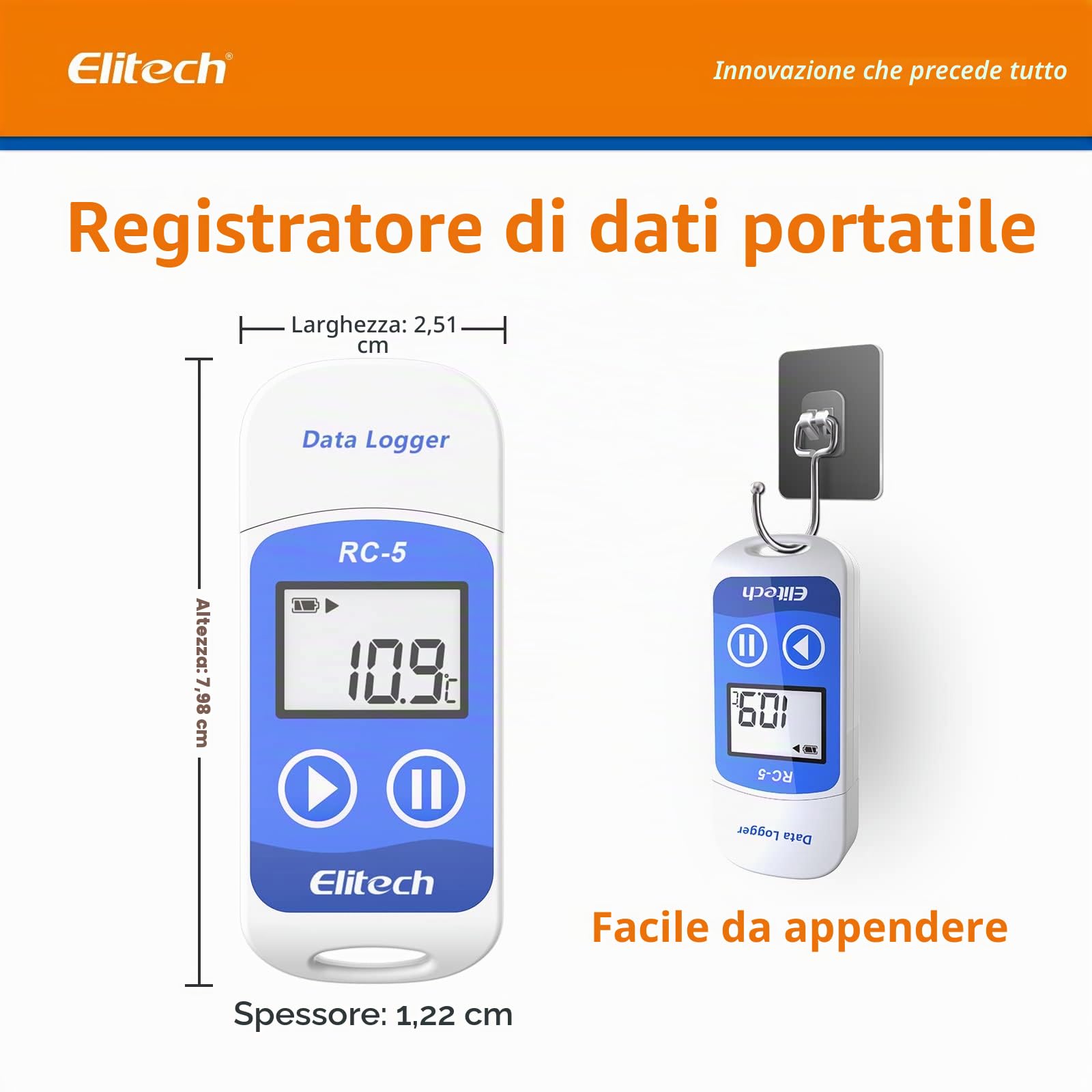 Elitech RC-5 Rejestrator Temperatury Data Logger USB PDF 32000 Punktów