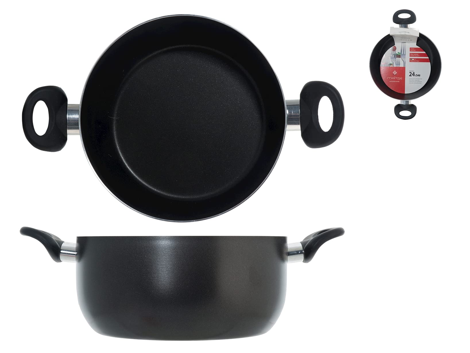 Home Maitre 24 cm Non-Stick Aluminium Casserole Dish with 2 Handles, Anthracite/Black