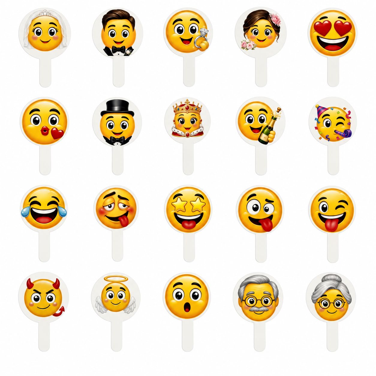 DARO Design - Lot de 20 accessoires photo Emoji - Paquet complet - Fête de mariage - Famille amusante - Boîte photo HDF 6 mm - Fabriqué en Allemagne