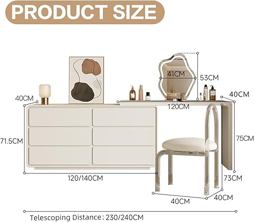 Miniatura 2 de Escritorio de tocador con espejo y luces, escritorio de tocador de maquillaje con luces y 6 cajones de almacenamiento y taburete, tocador Con