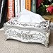 Luxurious European-Style Vintage Tissue Box Cover with Roses and Rhinestones Decor for Living Rooms Bathrooms Bedrooms Studies Offices Restaurant (Silver&White)