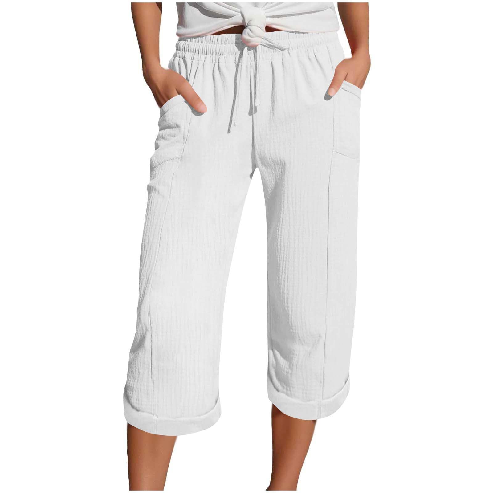 YBEBEWE Sommerhose Damen Leicht Leinenhose Damen Sommer 3/4 Musselin Kurze Hose Leicht Leinen Sommerhose Mit Taschen Causal Caprihose Elastische Bequeme Stoffhose Sport Freizeit Strandhose