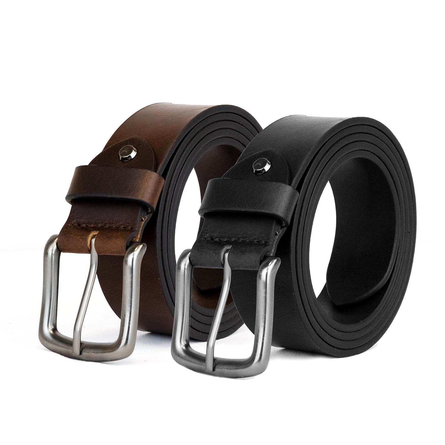 Woodland LeathersMens Genuine Leather Casual Belt for Jeans and Dress, Big, Tall and Wide Leather Belt (28"-64") Black and Brown