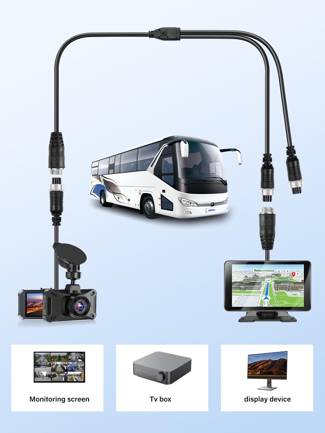 4 Pin Y Splitter Cable，1 Male to 2 Female Aviation Extension Adapter Cable for CCTV Rearview Camera Car Truck Vehicle Backup Monitor-1.31ft