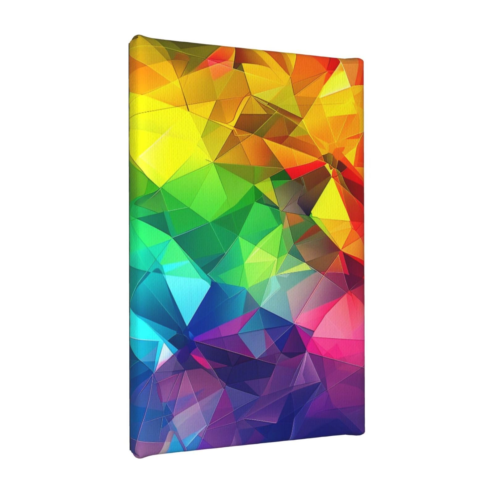 YKLJG Rainbow Geometric Printed Wall Art Canvas Painting 20x30 CM Wooden Framed Picture Painting Artwork Prints for Bedroom Kitchen Home Office Decor