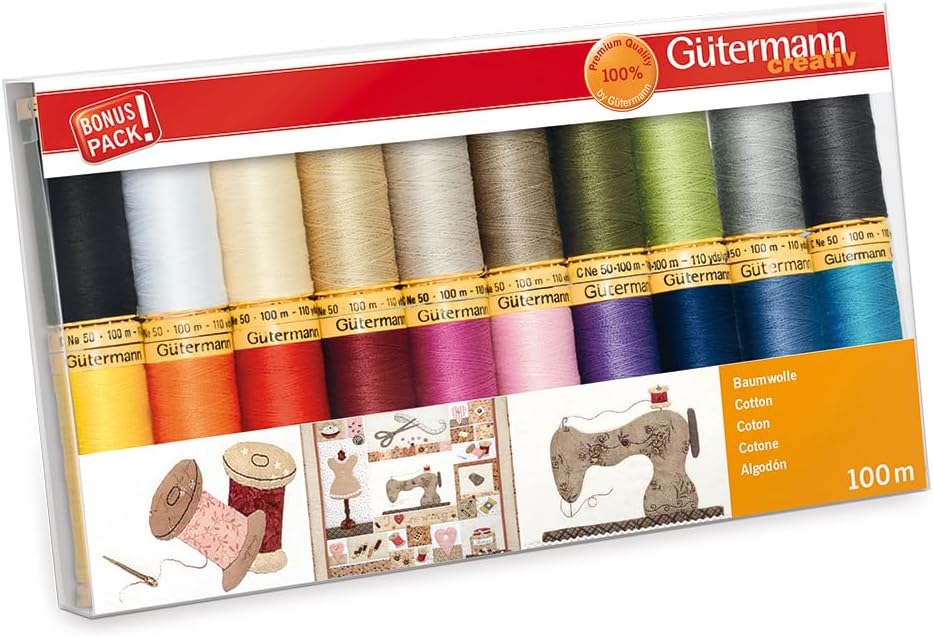 Gutermann Colorful Cotton 50 Mercerized Thread Set 20 x 100m Reels