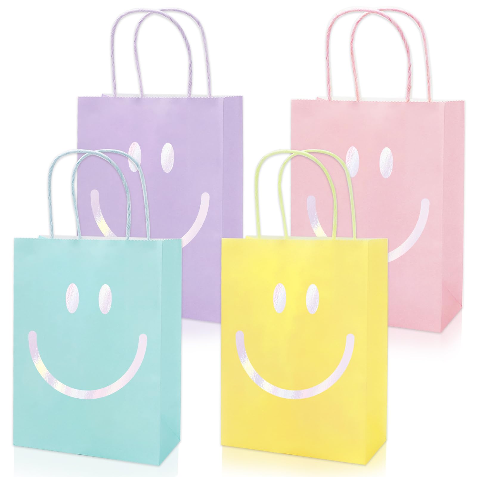 JarThenaAMCSJarThenaAMCS 16Pcs Preppy Party Favor Bags Pastel Smile Face Paper Gift Bags with Handles Goodie Treat Bags for Summer Bachelorette Birthday Wedding Baby Shower Party Supplies