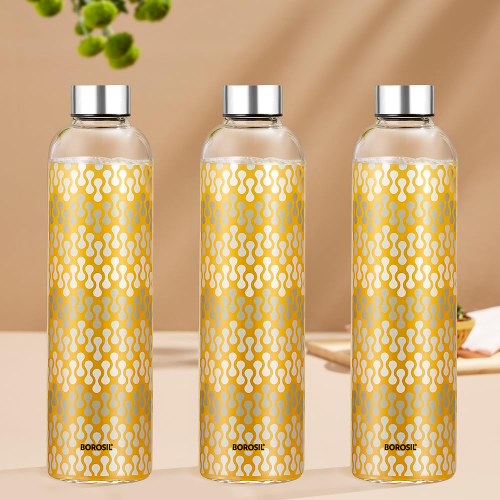 Borosil Artisan Series Vista 1000 ml Narrow Mouth Glass Bottle with Metal Lid | 100% Borosilicate, Fridge & Dishwasher Safe, Leakproof, Transparent | Store Water, Lassi, Juice, Smoothies | Pack of 3 (B0D6FL16G9) Amazon Price History, Amazon Price Tracker