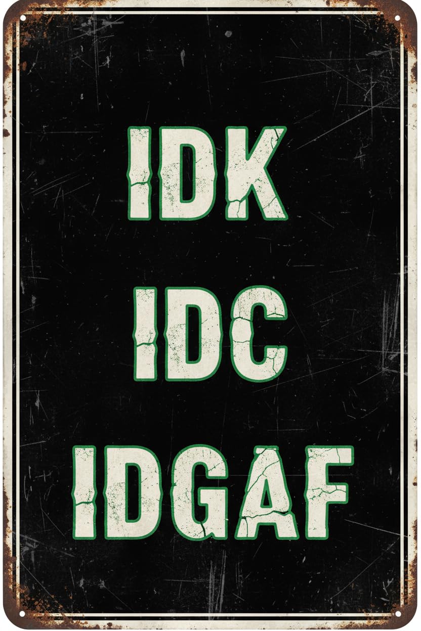 Funny Sarcastic Work Office Retail Metal Tin Sign Wall Decor Bar Boss Employee Coworker Idk Idc Idgaf Vintage Signs Aluminum Plates Printed