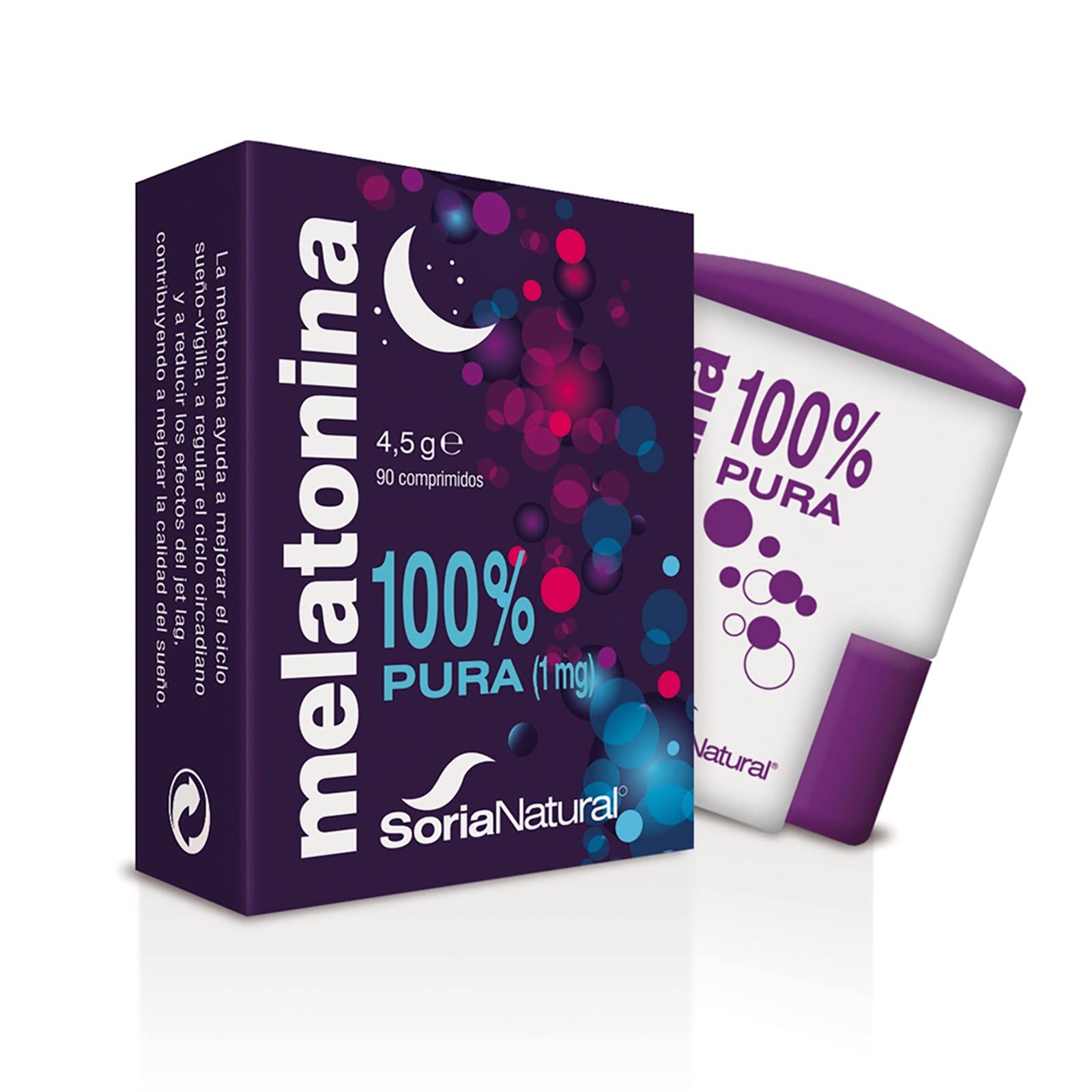 SoriaNatural - Melatonina - Complemento alimenticio - Regulacion del sueño, insomnio - 90 comprimidos - Jet-lag - Antiedad