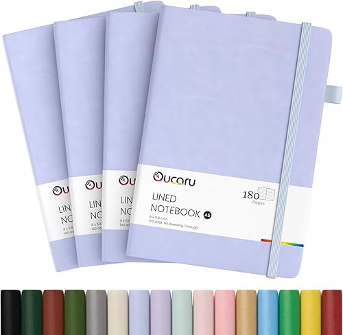 Miniatura 14 de Oucaru Cuaderno rayado, paquete de 4, 180 páginas, diarios A5 para escribir, papel grueso de 100 GSM, cuadernos pequeños diarios para mujeres y 4
