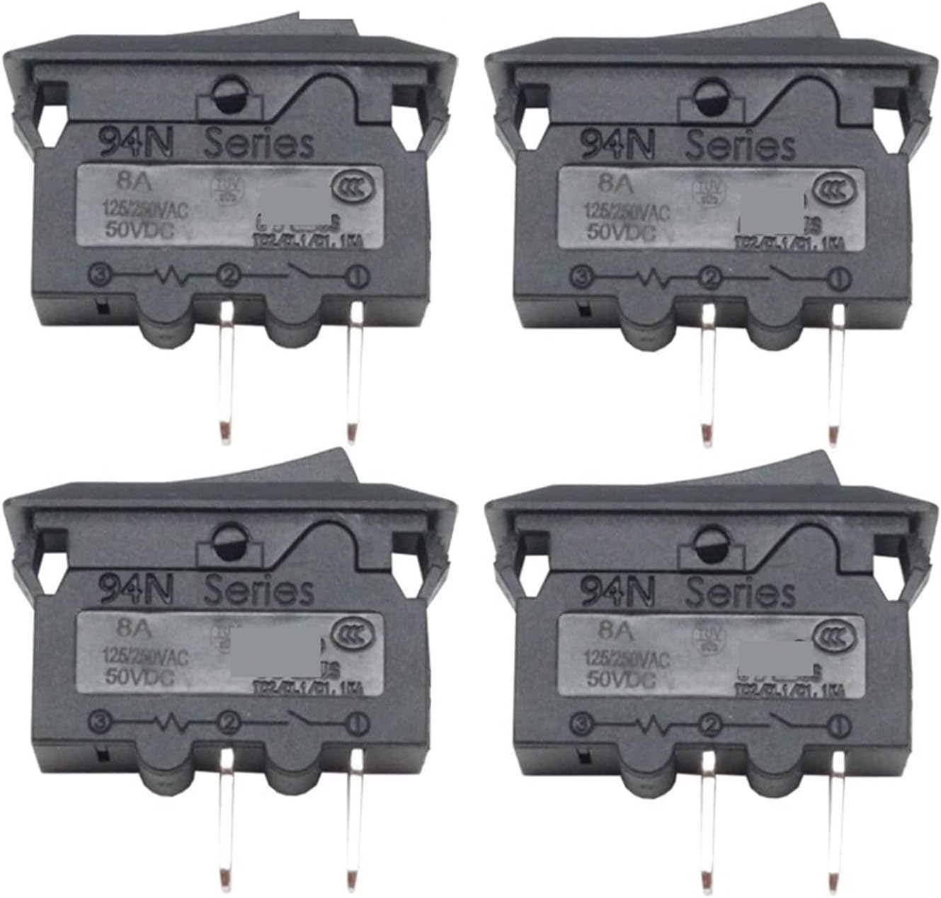 CAALO Circuit breaker4 Sets Rocker Switch Circuit Breakers for 94N Series 8A Thermal Overload Protector for Power Strip (Size : 10A) (Size : 10A)