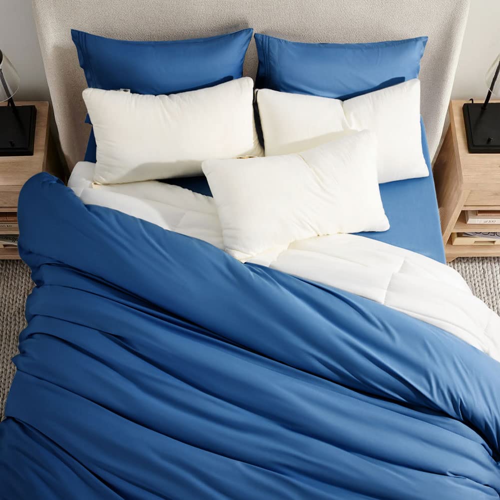 SONORO KATE Set di lenzuola in microfibra super morbida, 1800 fili, lussuose lenzuola egiziane con tasca profonda 40 cm, 4 pezzi (queen size, blu navy)