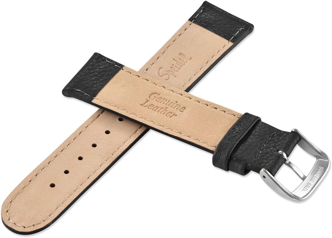 Speidel Genuine Leather Watch Band-Black Brown and Honey 16mm,18mm,19mm,20mm,22mm and 24mm Replacement Strap with Tone Stitching, Stainless Steel Metal Buckle Clasp, Watchband Fits Most Watch Brands
