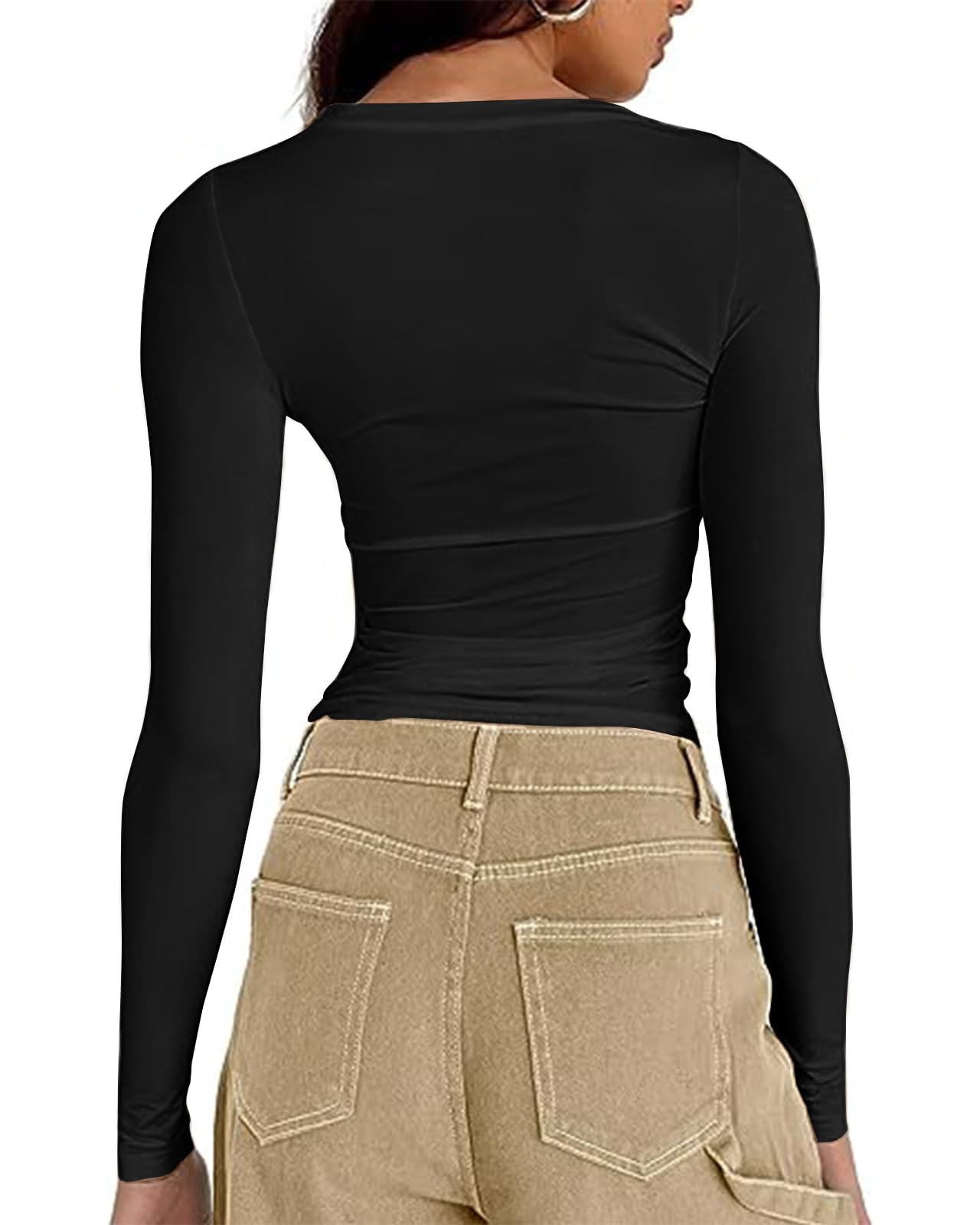 Cuptacc Langarmshirt Damen Eng Rundhals Basic Langarm Tshirt | Slim Fit|Basics|Round Neck|Longsleeve|Herbst|Stretchable|Lightweight||Casual|Fashion|Y2K|Komfort