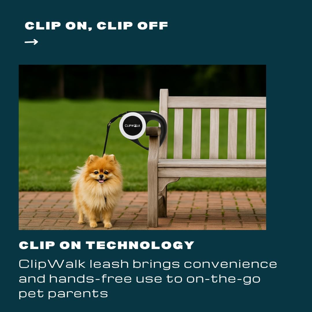 Hands-Free Option Retractable Dog Leash with Secure Clip Mechanism – Portable Dog Tether for Walks, Outdoor Cafés & Parks – Durable Ergonomic Handle, Snap Feature, Pet Travel