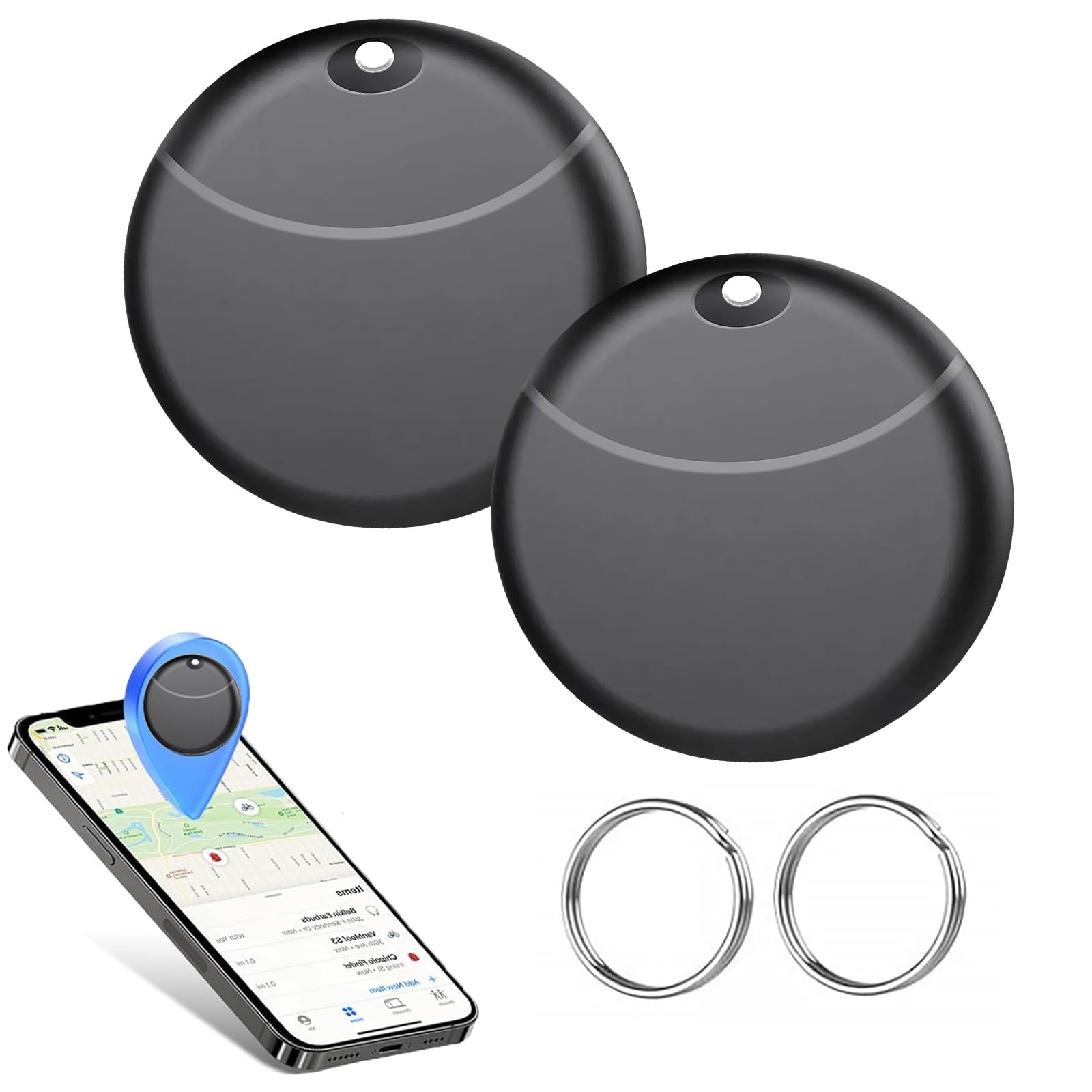 Tracker Tags-2 Pack Compatible with Apple Find My (iOS Only), Bluetooth Tracker, Smart Keys Finder and Item Locator with Waterproof Case for Keys Wallet Luggage Backpack, Two Black-image-20