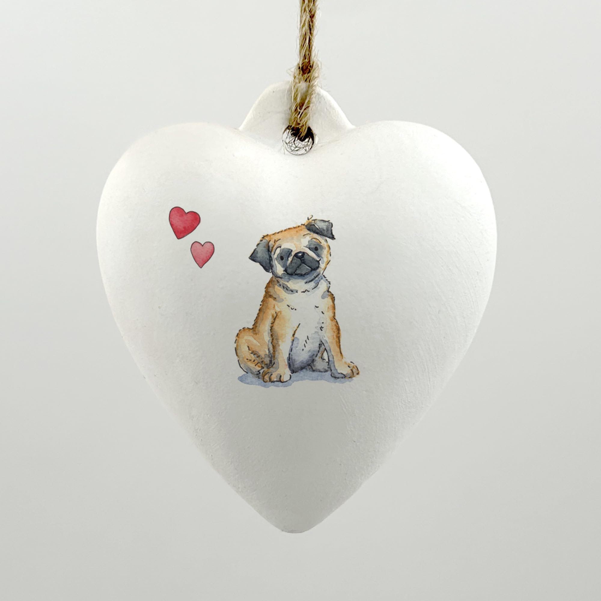 Image Industry Pug Ceramic Heart Bauble - Dog Lovers - Gift for the Home - Hanging Ornament