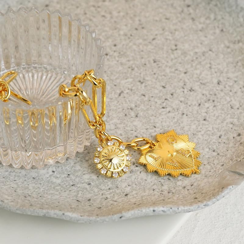 Chunky Gold Necklace for Women Trendy 18K Gold Sun Pendant Necklaces Heart Choker Necklace Coquette Love Jewelry4