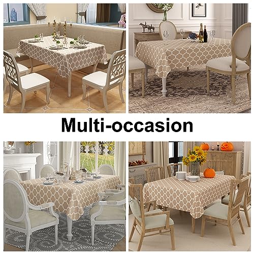 Image of Smiry Rectangle Table Cloth, Flannel Backed Vinyl Tablecloth, 54 inchx78 inch | Waterproof Plastic Tablecloths, Wipeable Table Cover for Dining, Indoor and Outdoor (Khaki)