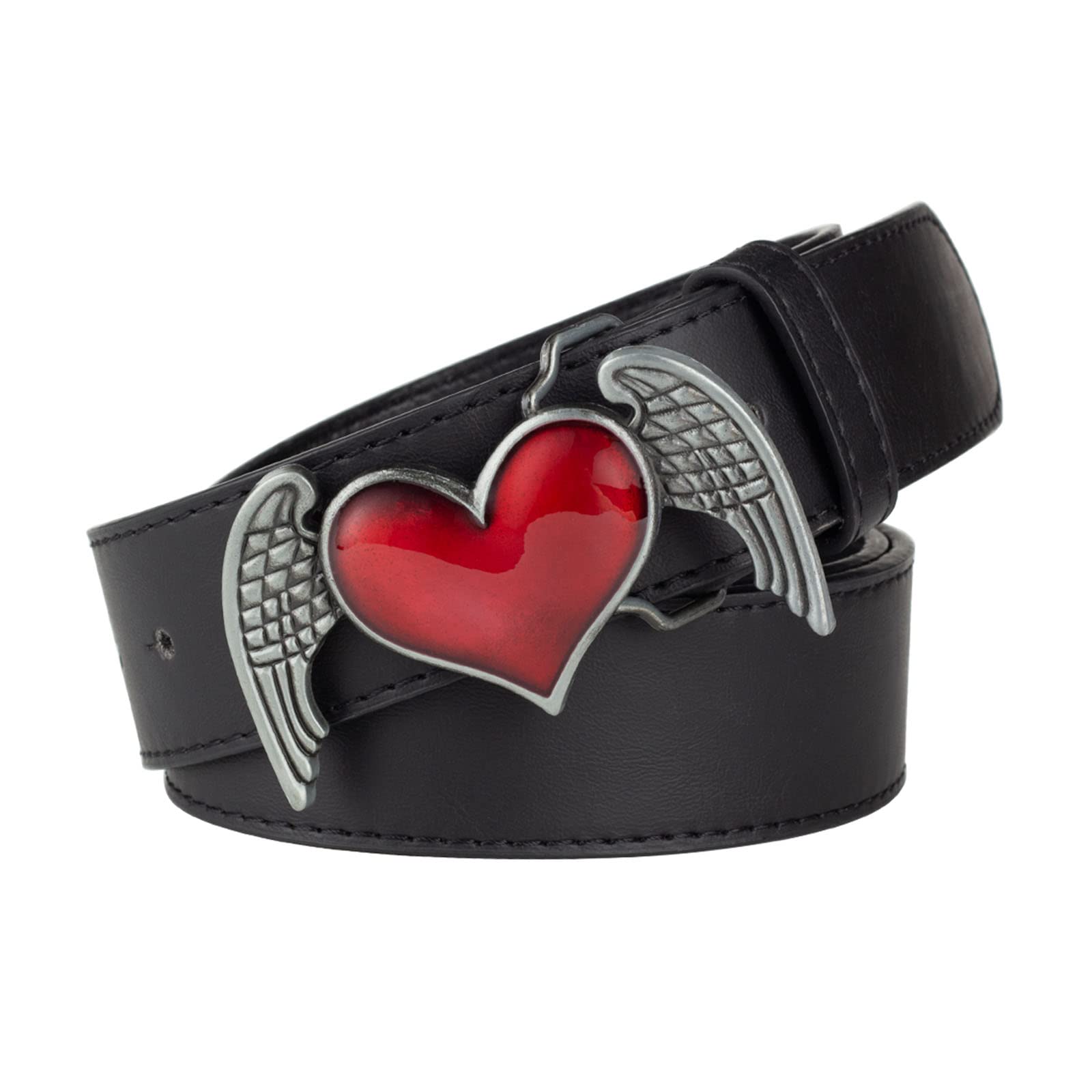 PYWJGZSX Women's Belt, Genuine Leather Casual Belt, Red Wing Heart Buckle Embossed Fashion Trend Belt, Fashion Trend Belt/Black/125Cm/49.2''