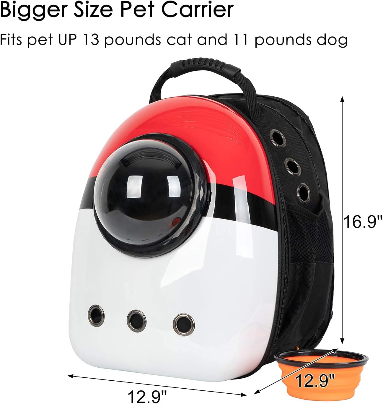 Scurrty Cat Carrier Bubble Backpack for Small Dog Space Capsule Knapsack Pet Travel Bag,Waterproof,Breathable, Extra Large, (Red&White Large)