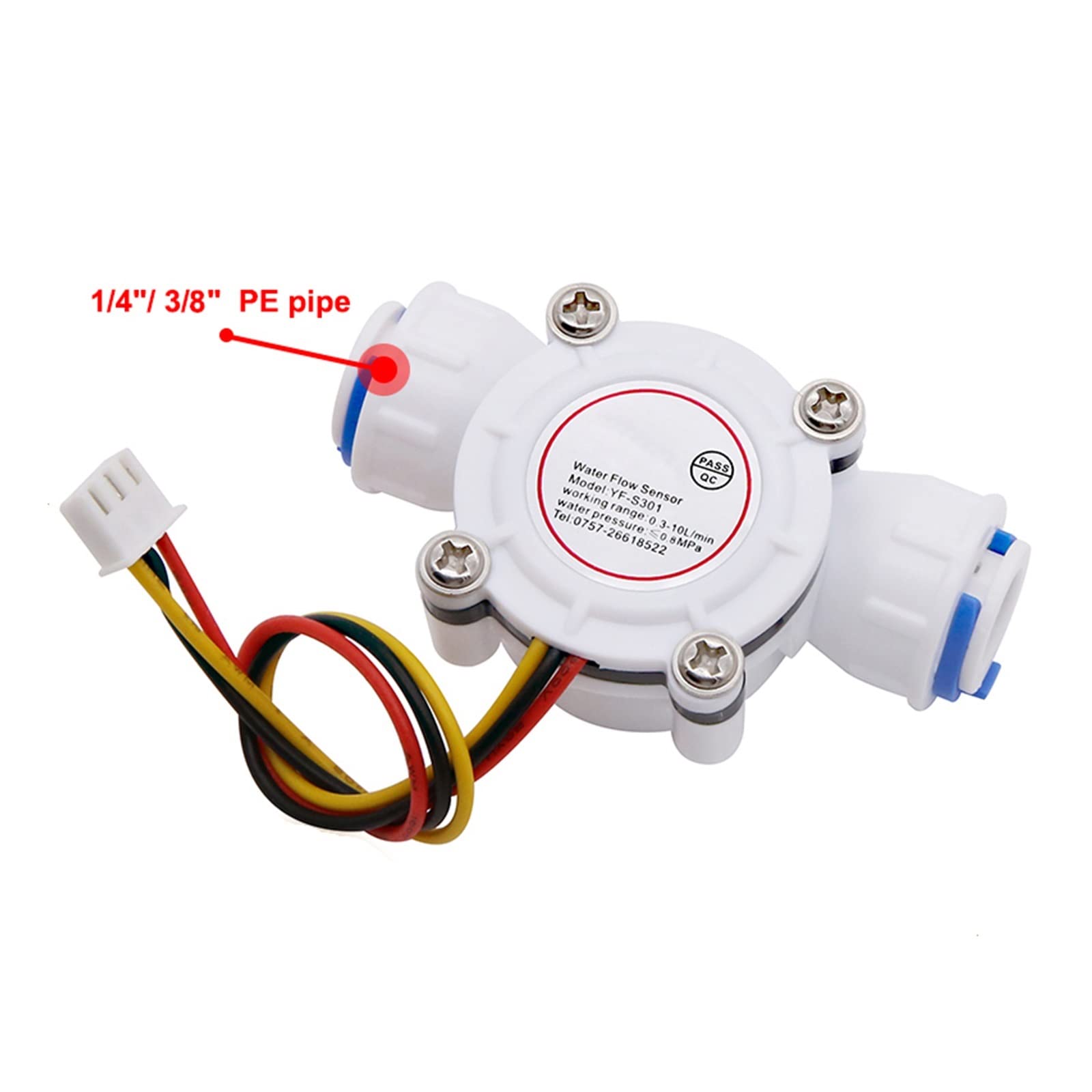 1/4" 3/8" Sensor de flujo de agua de tubería de PE, sensor de 1,75 MPa, máquina de café, caudalímetro de turbina DC5~18V (Size : 3/8")