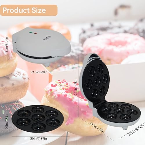 Miniatura 7 de Mini máquina para hacer donas, hace 7 donas, máquina multifuncional para hacer bocadillos con superficie antiadherente, perfecta para cumpleaños y