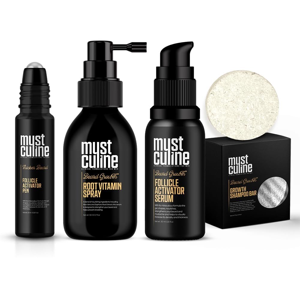Beard Growth Kit for Men, with Follicle Activator Serum and Pen, Root Vitamin Spray, Shampoo Bar