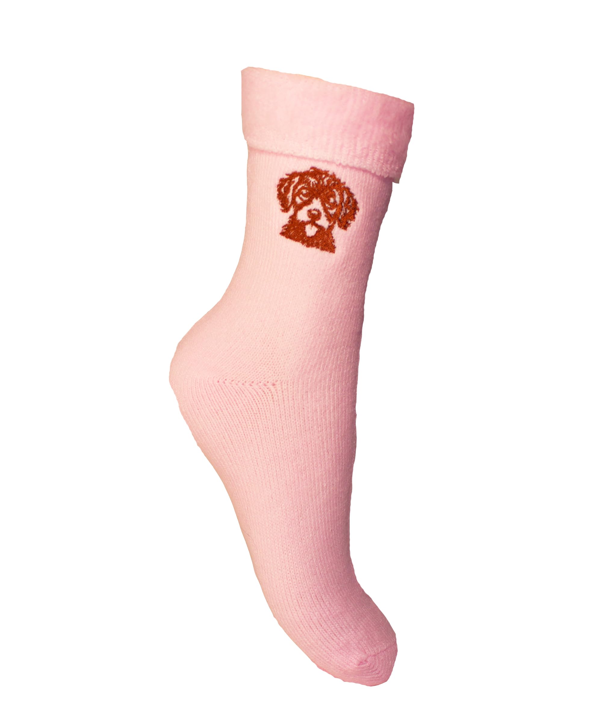 Teddyt's Women's Pink Cockapoo Embroidered Thermal Fleece Lined Socks (Pink)