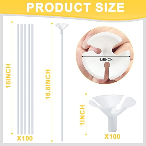 Miniatura 2 de 100 palos para globos, palos de globos de plástico de 16 pulgadas, soportes para globos con tazas para aniversarios, bodas, cumpleaños, decoraciones