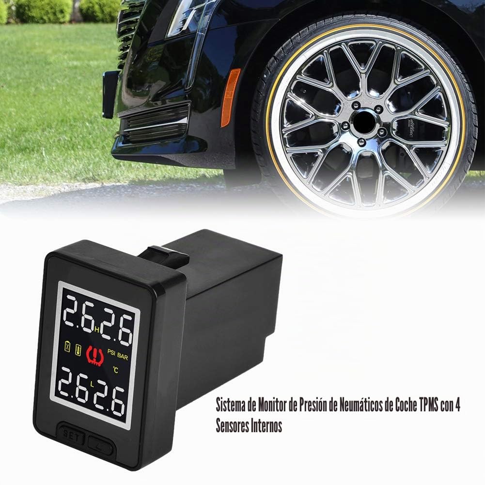 Kit de Receptor TPMS del Automóvil DC 8V-16V Sistema de Monitoreo de Presión de Neumáticos de Coche con 4 Sensores Internos