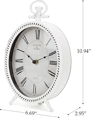 Miniatura 4 de NIKKY HOME Reloj de mesa vintage, reloj de mesa blanco de metal, reloj de escritorio retro sin tictac, funciona con pilas, relojes antiguos sin