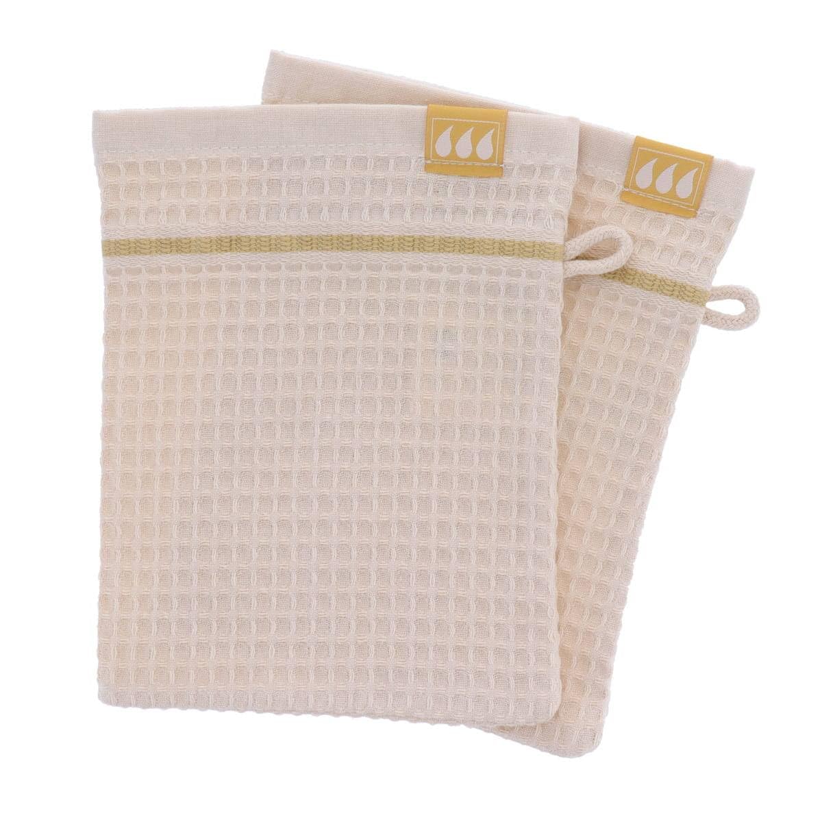 Tendance - Set de 2 Gants de Toilette 15x21cm 100% Coton Nid d'Abeille - Beige - Salle de Bain - Linge de Bain