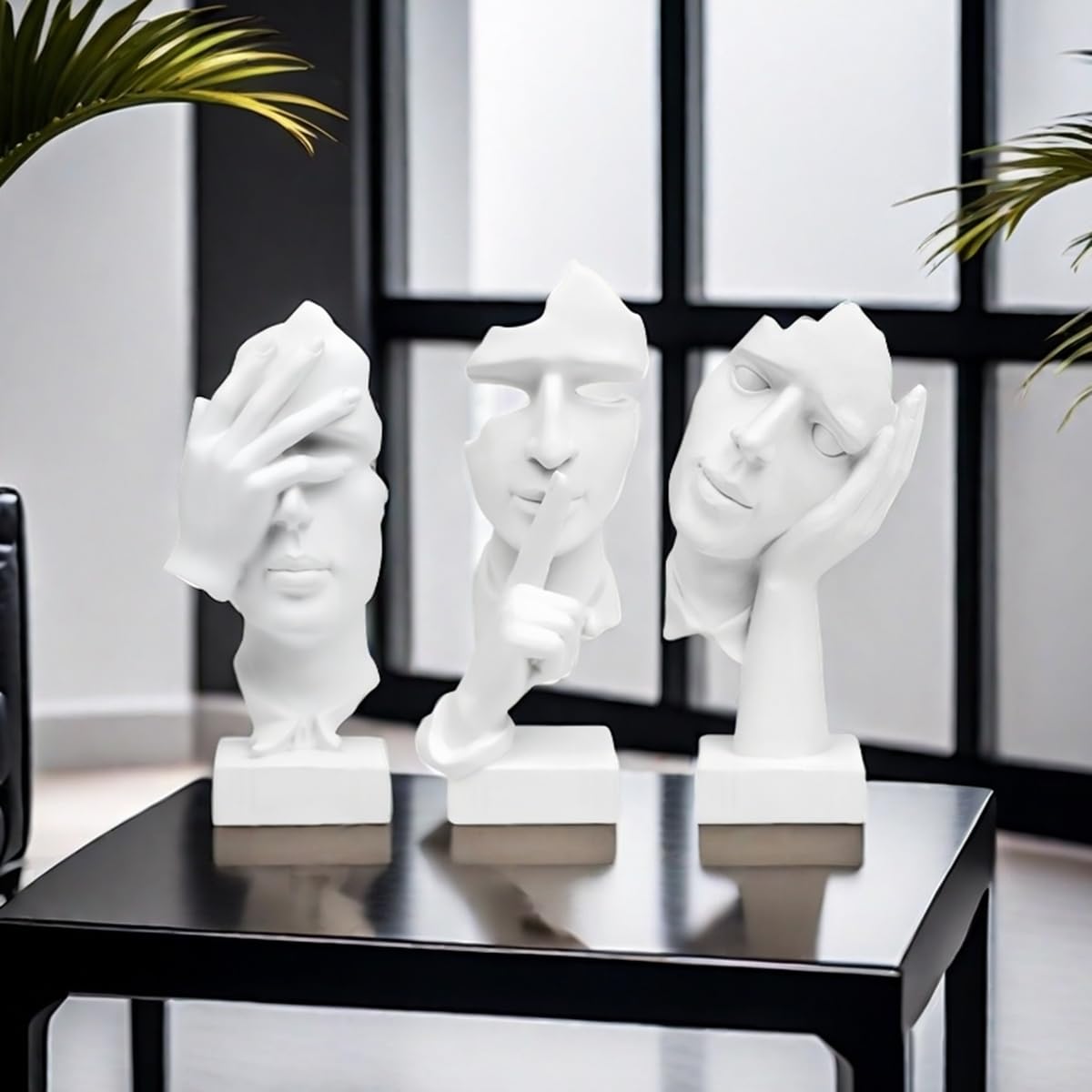 Statua del pensatore a 3 pezzi, il silenzio è una statuetta d'arte astratta in oro, sculture in resina per la casa moderna Decorazioni per oggetti decorativi per l'ufficio domestico (Bianco)