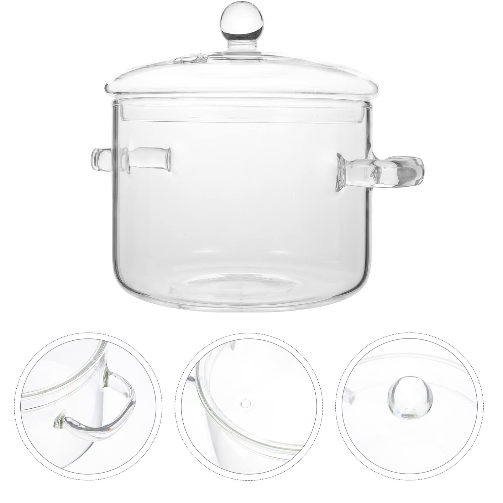OUNONA Pentola in Vetro Borosilicato Alta Densità Da 1900Ml Con Coperchio E Maniglie Ergonomiche Ideale Per Cucina Induzione Zuppe Noodles Istantanei E Stufati Domestici