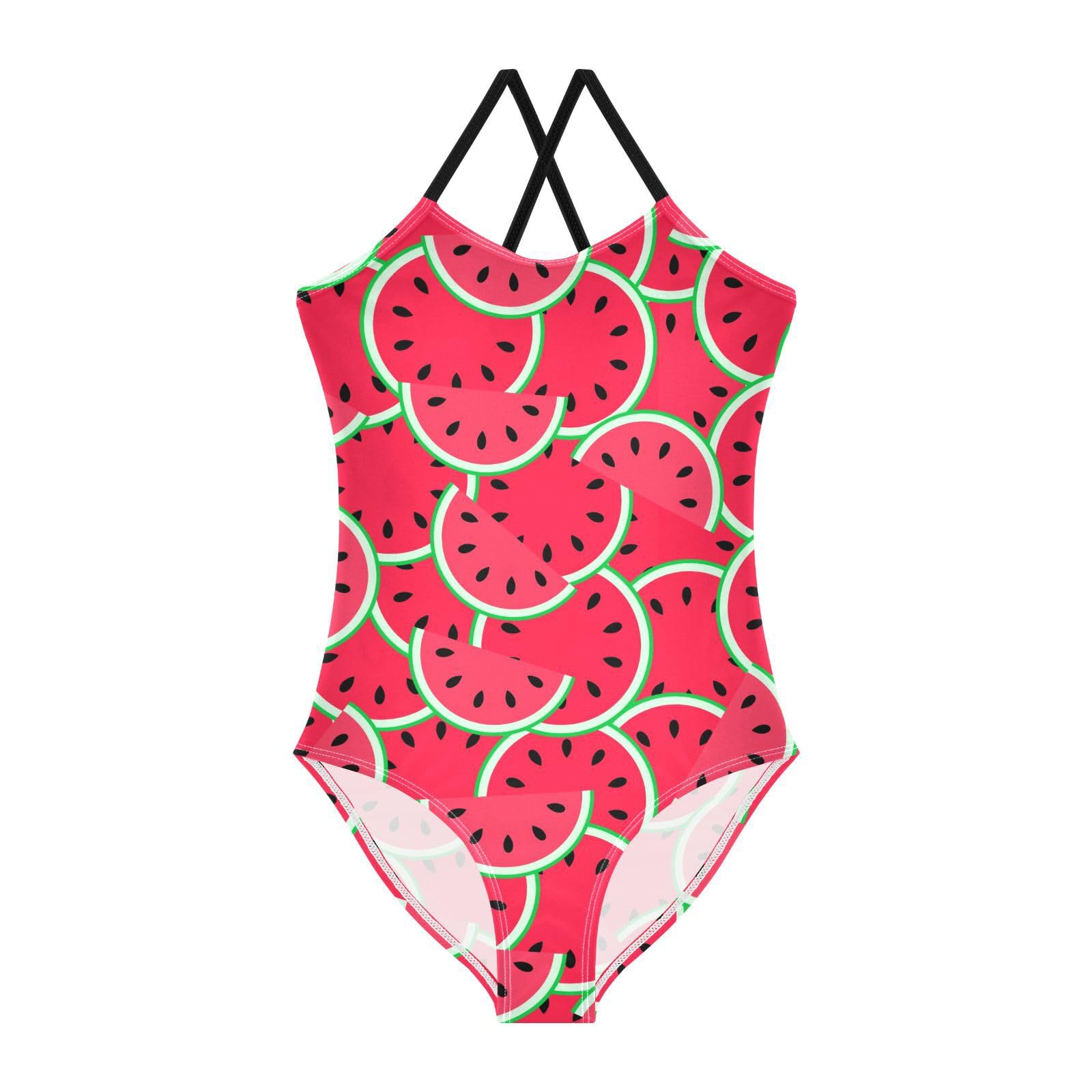 JHKKU Girls One Piece Watermelon Swimsuits Quick Dry Beach Swimwear Bathing Suit for Beach 9-10T