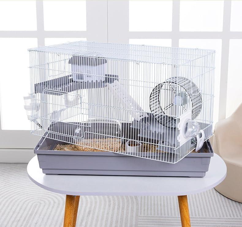 Water Bottle Compatible Hamster Cage with Dual-Level Space, Binding Design, Easy Installation, Chew-Resistant and Well-Ventilated for Enhanced Pet Safety and Comfort (23" L x 13" W x 15" H), (Grey)
