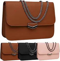 Bolsa Carteira Feminina com Alça Corrente, Fecho Imã, 1 Divisória, Disponível em Marrom, Preto e Rosa