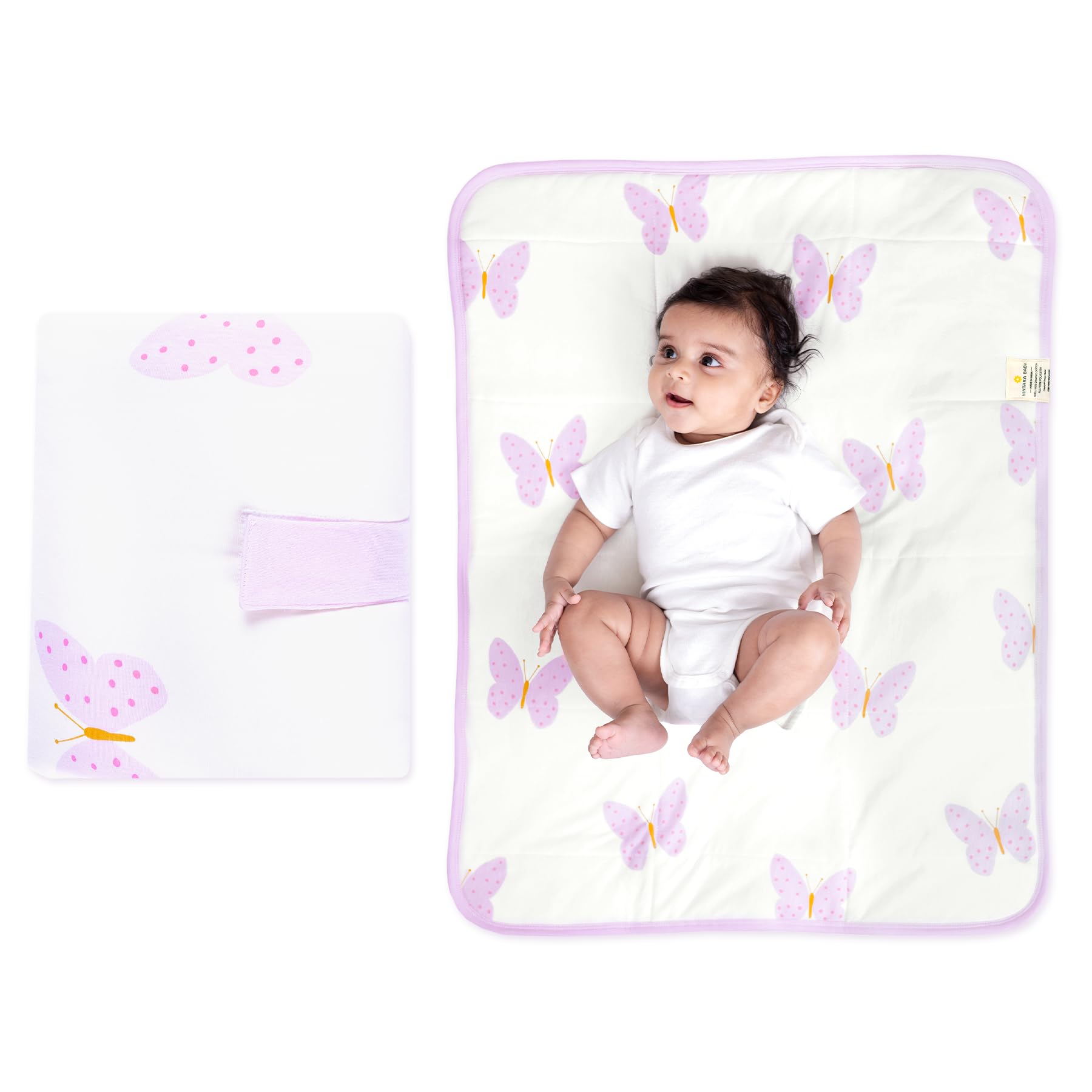 Nintara Baby Landing Mat – Soft Organic Cotton Waterproof Baby Mat for Tummy Time, Play & Naps, Portable & Foldable for Home or Travel, Hypoallergenic, Multi-Purpose Baby Shower Gift, 24” x 30”