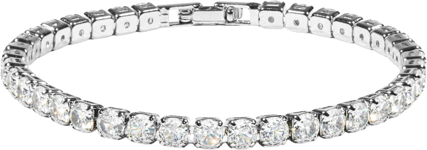 Round CZ Diamond Tennis Bracelet for Women Dainty Handmade Silver Jewelry Gifts for Mom Graduation Mothers Day Gifts for Wife Daughter Sister