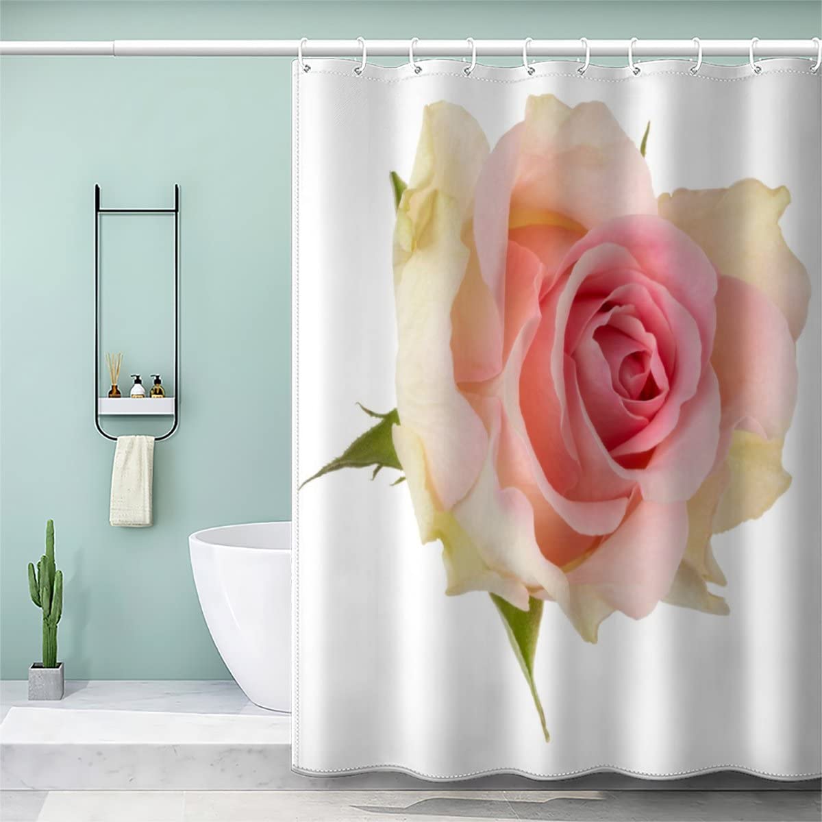 VASENA Pink Rose Shower Curtain Mould Proof Resistant Waterproof Polyester 3D Printed Romantic Flowers Bath Curtains for Shower with 12 Hooks Art Deco 180x200 cm