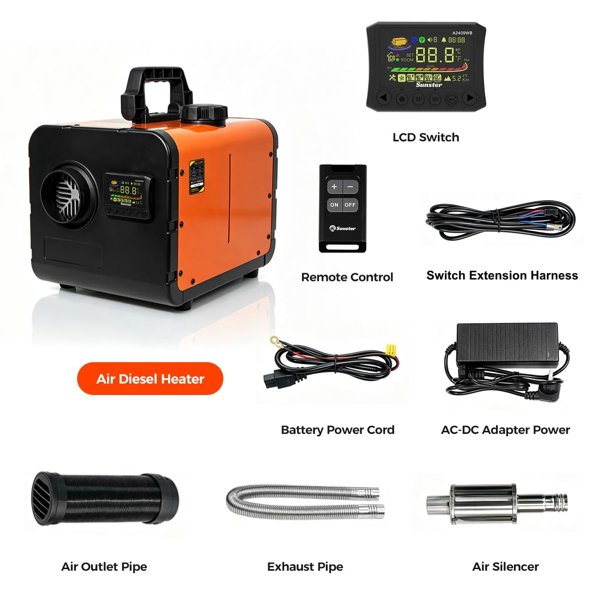 Sunster 8KW Diesel-Lufterhitzer All-in-One mit WLAN & APP Steuerung, Standheizung für Wohnmobil LKW Camper, leise Ölpumpe, 5L Tank, 12V/24V & 230V Netzbetrieb, schnelle Warmluftheizung(TP W1)