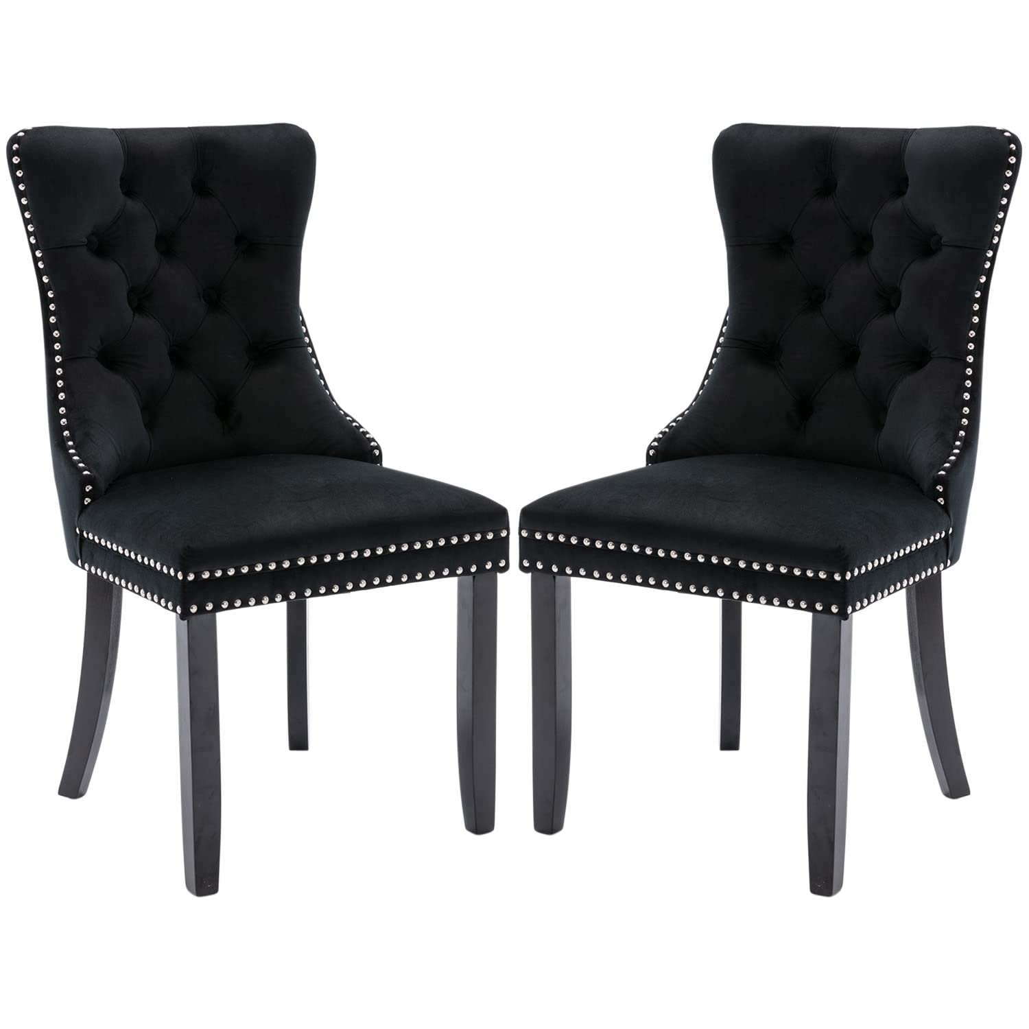 Qtivii Tufted Dining Chairs Set of 2, Velvet Dining Room Chairs with Button Back, Nailhead Trim, Upholstered Dining Chairs for Kitchen, Bedroom,