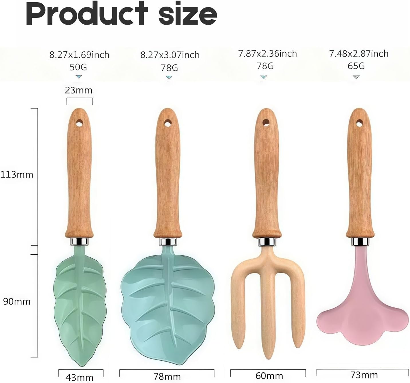 Kids Gardening Tools Set, 4-Piece with Wooden Handles, Leaf Trowels and Fork, Pastel Colors