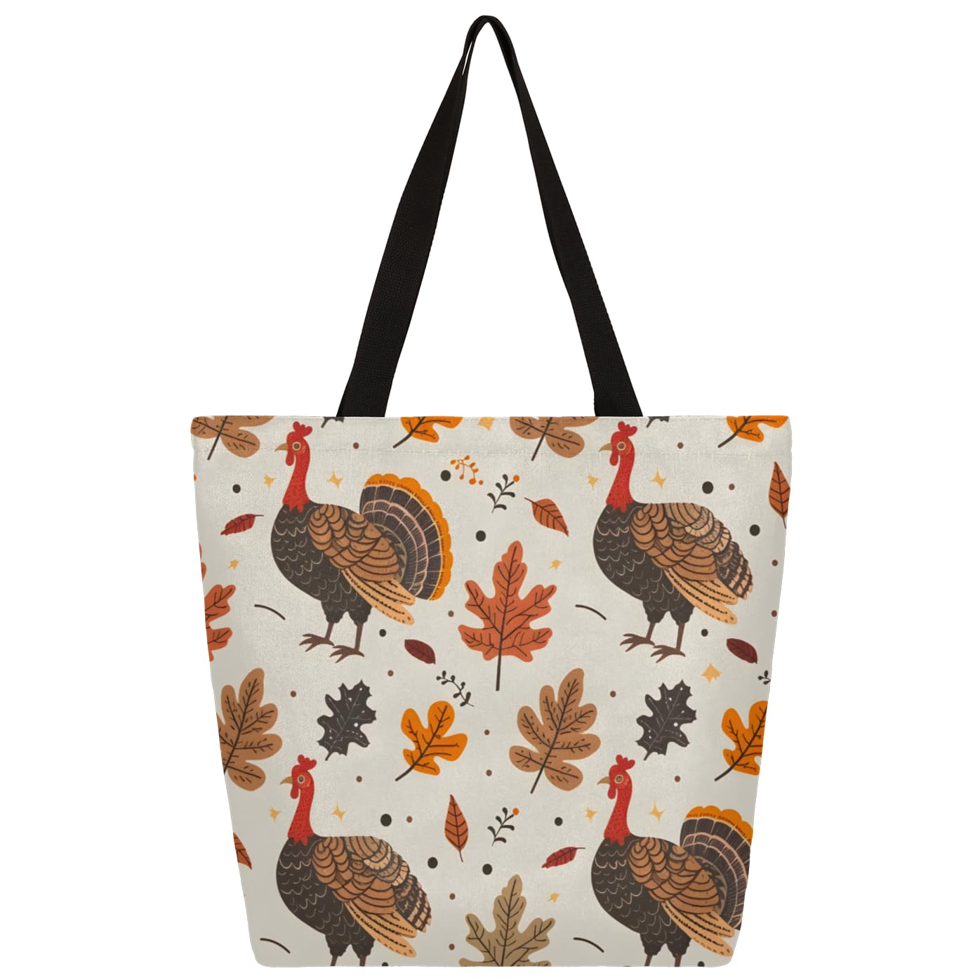 Mularoka Turkey Leaves Large Capacity Canvas Tote Bag Stylish Handheld Shoulder Bag Reusable Shopping Bag for Work Travel Beach Trips Shopping