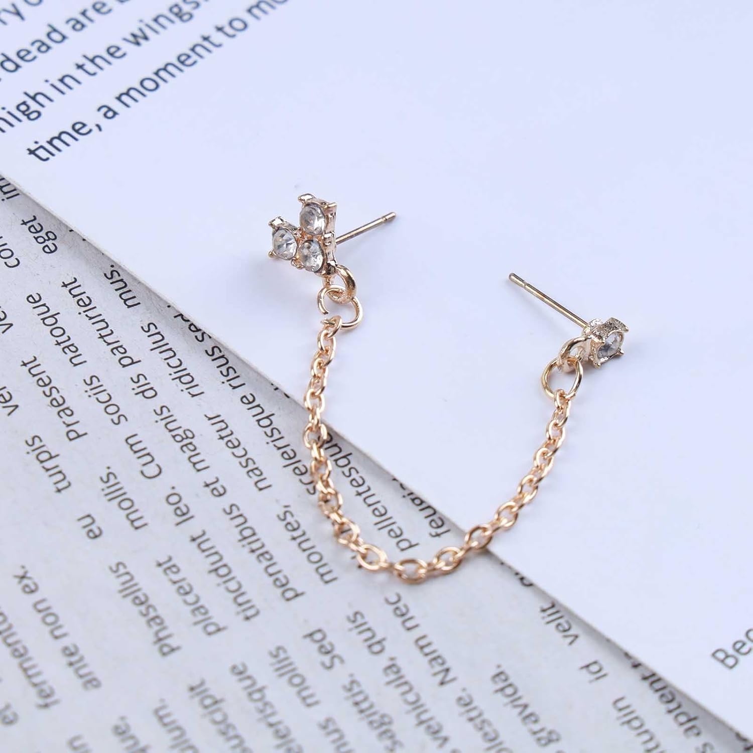 Vintage Cz Double Piercing Earrings Chain Climber Crawler Earrings Gold Tassel Chain Dangle Earrings Crystal Heart Climber Stud Earrings Jewellery for Women - Image 3
