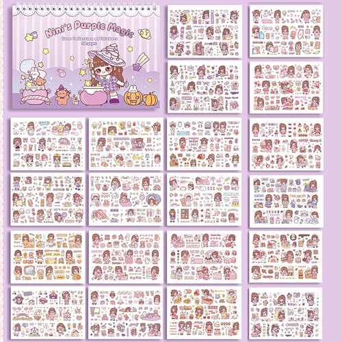 Image of Nini's Princess Activity and Sticker Book for Kids Cartoon Girls Scrapbook Sticker Set with 1000+ Cute DIY Journal Decoration for Laptop Phone Case Greeting Card Art Craft (Purple)