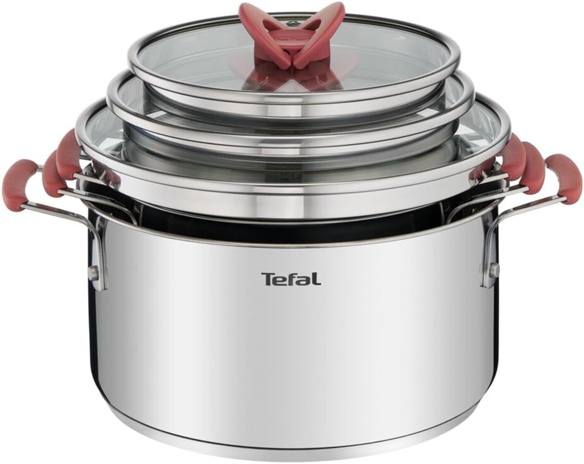 Tefal Cookware Set | OPTI'Space 6-Piece Induction Cooking Set | Stewpots with Lids (18/20/24 cm) | Space Saving | Premium-Quality Stainless Steel| 2 Year Warranty | G720S674